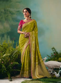 Olive Green Mehendi Wear Silk Saree