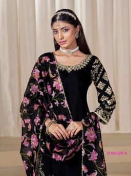 Black Patiala Silk Suit Set