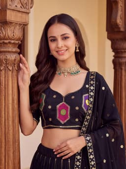 Black Mirror Work Lehenga Set with Dupatta for Navratri