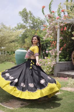 Black & Mustard Lotus Lehenga for Navratri