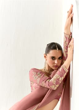 Blush Pink Organza Tissue Heavy Work Party Wear Saree