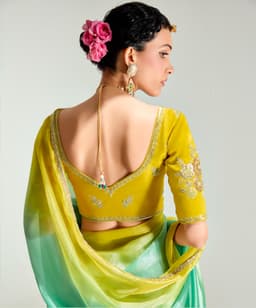 Yellow Green Organza Saree for Wedding Wear
