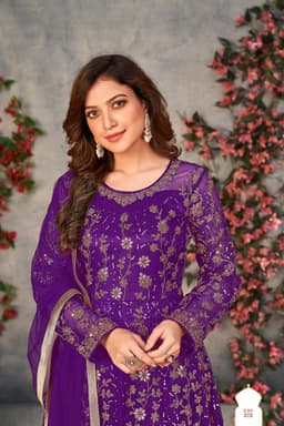 Purple Net Anarkali Suit