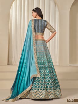 Blue Chinon Silk Lehenga