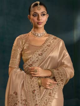 Golden Pure Ziraf Silk Bridal Wear Saree