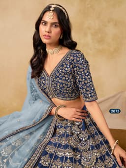 Royal Navy Blue Art Silk Bridal Lehenga Choli