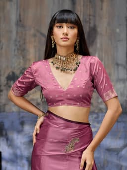 Mauve Pink Saree with Gold Woven Pallu