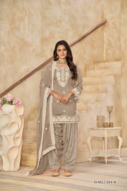 Taupe Patiala Silk Suit Set