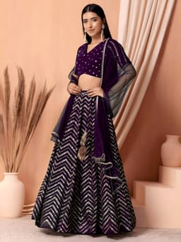 Royal Purple Georgette Zari Sequins Wedding Lehenga