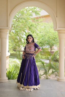 Purple 5 Meter Lehenga with Gota Patti & Gamthi Blouse