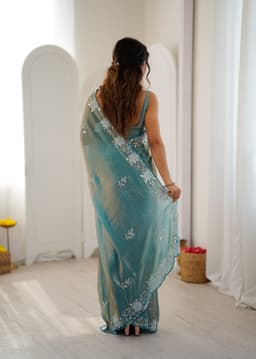 Sky Blue Festive Wear Fendy Satin Sequence Saree