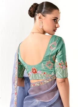 Steel Blue Organza Tissue Party Wear Saree