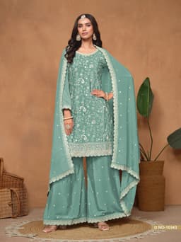 Sea Green Chinon Palazzo Suit