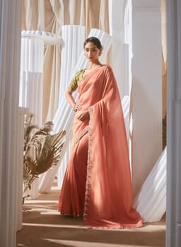Peach Designer Saree for Wedding Wear