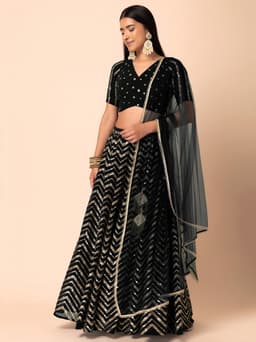 Black Georgette Zari Sequins Wedding Lehenga
