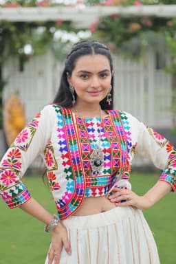 Off-White Kutchi Gamthi Lehenga for Garba