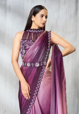 Wine Pink Ready to Wear Satin Silk Saree