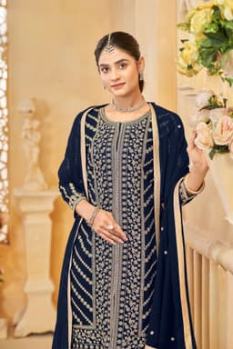 Navy Blue Faux Georgette Sharara Suit