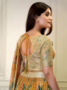 Sunset Orange Organza Lehenga