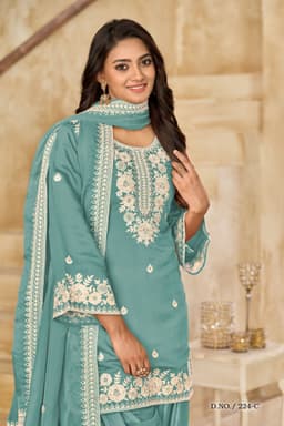 Aqua Blue Silk Patiala Suit