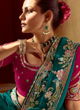 Teal Blue Reception Party Designer Saree