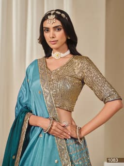 Blue Chinon Silk Lehenga