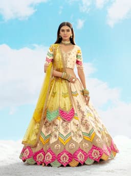 Ivory Yellow Embroidered Lehenga for Wedding Wear