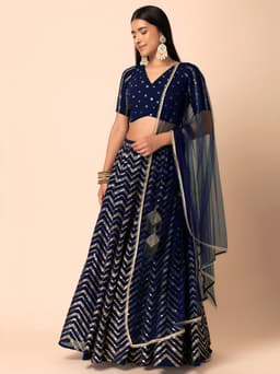 Royal Blue Georgette Zari Sequins Wedding Lehenga