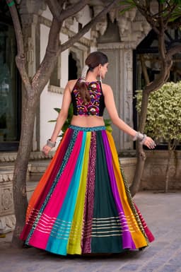 Multicolor Gamthi Rayon Lehenga for Navratri & Garba Nights