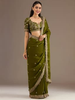 Olive Green Tissue Silk Saree for Wedding Wear