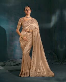 Golden Pure Ziraf Silk Bridal Wear Saree
