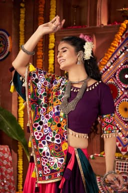 Pink Purple Viscose Cotton Navratri Lehenga Choli with Kutchi Work