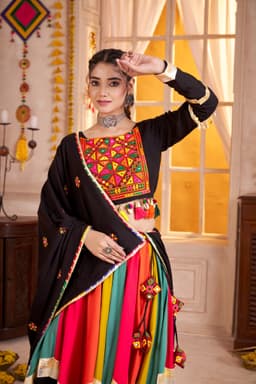 Black Viscose Cotton Navratri Lehenga Choli