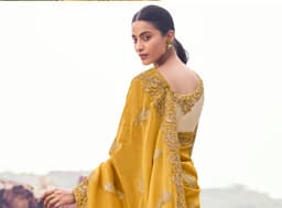 Mustard Yellow Haldi Wear Saree with Khatli Work