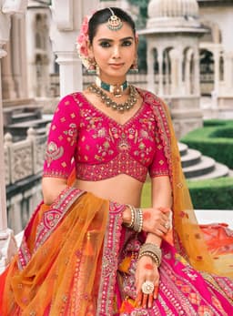 Hot Pink Designer Silk Bridal Lehenga Choli