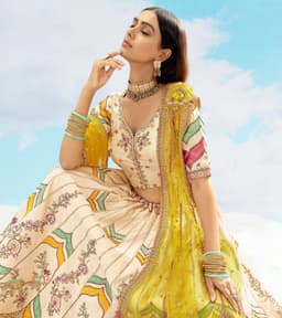 Ivory Yellow Embroidered Lehenga for Wedding Wear
