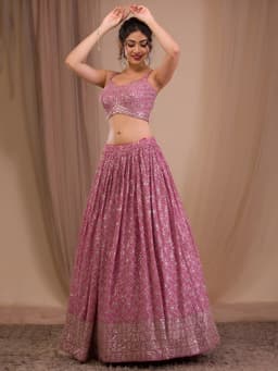 Dusty Rose Georgette Cocktail Designer Lehenga