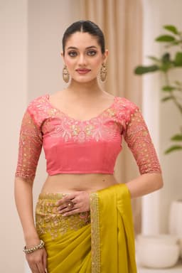 Mustard Yellow Satin Chiffon Saree for Haldi Ceremony