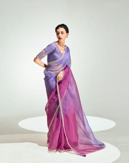 Lavender Organza Saree for Reception Wear
