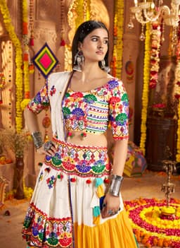 White Viscose Cotton Navratri Lehenga Choli for Garba