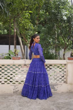 Royal Blue Bandhej Lehenga with Gamthi Blouse for Navratri