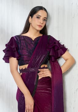 Wine Ready to Wear Satin Silk Saree