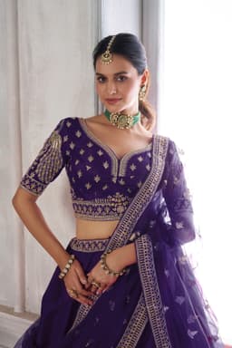 Purple Silk Peacock Embroidered Bridal Wedding Lehenga