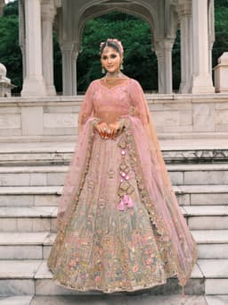 Pink Grey Bridal Lehenga Choli