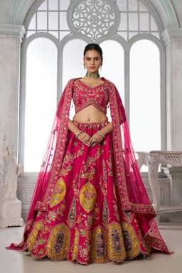 Rani Pink Silk Jacquard Zari Bridal Wedding Lehenga