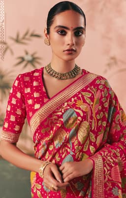 Rani Pink Floral Wedding Wear Saree