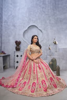 Champagne Pink Banarasi Silk Bridal Wedding Lehenga