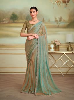 Sea Green Party Wear Shining Georgette Saree