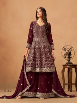 Wine Georgette Palazzo Suit