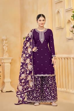 Purple Roman Silk Palazzo Suit